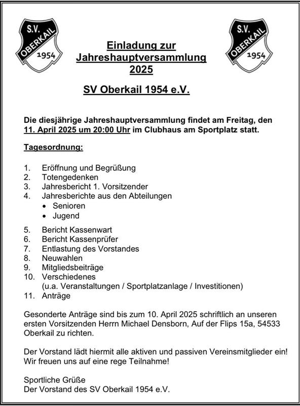 Einladung Jahreshauptversammlung 2025
